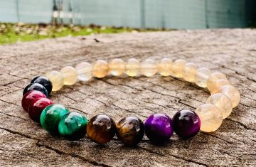 Bracelet Aiko avec la citrine et œil de tigre marron, rose, bleu foncée, vert et violet pour femme